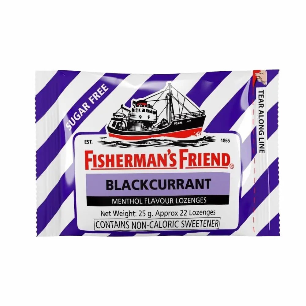 Fisherman’s Friend Blackcurrant menthol lozenges UK fruit cooling flavour